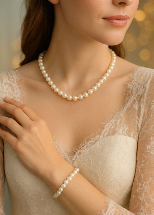 Ayzen Doğal İnci Set  45 cm 