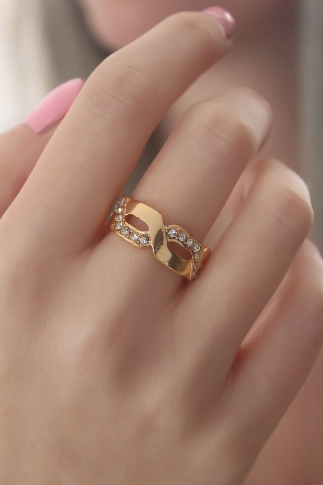 Gold Renk Zirkon Taşlı Kadın Yüzük
