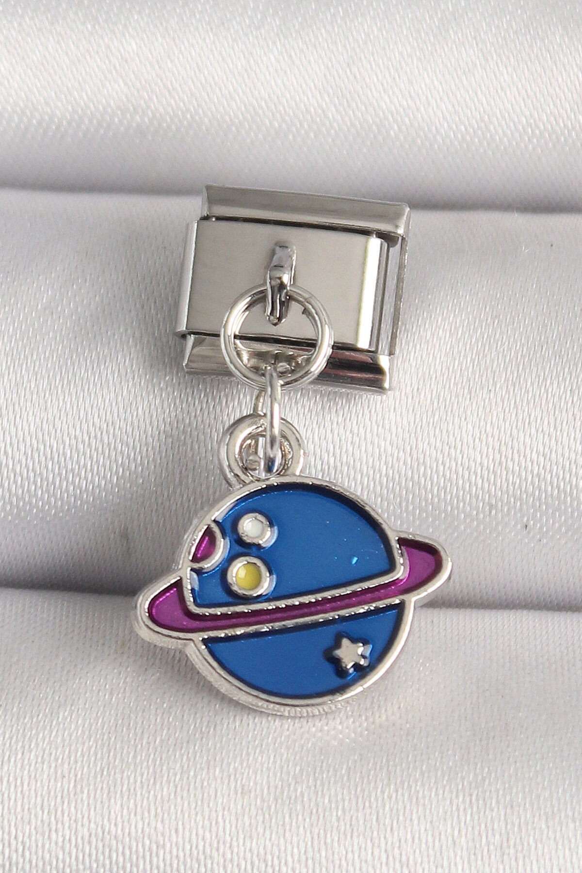 316L Çelik Gümüş Renk Mavi Satürn Model Nomination Charm