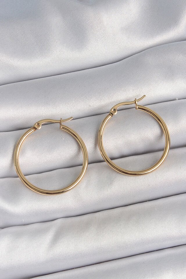 316 Çelik Gold Renk 27 mm Halka Model Kadın Küpe