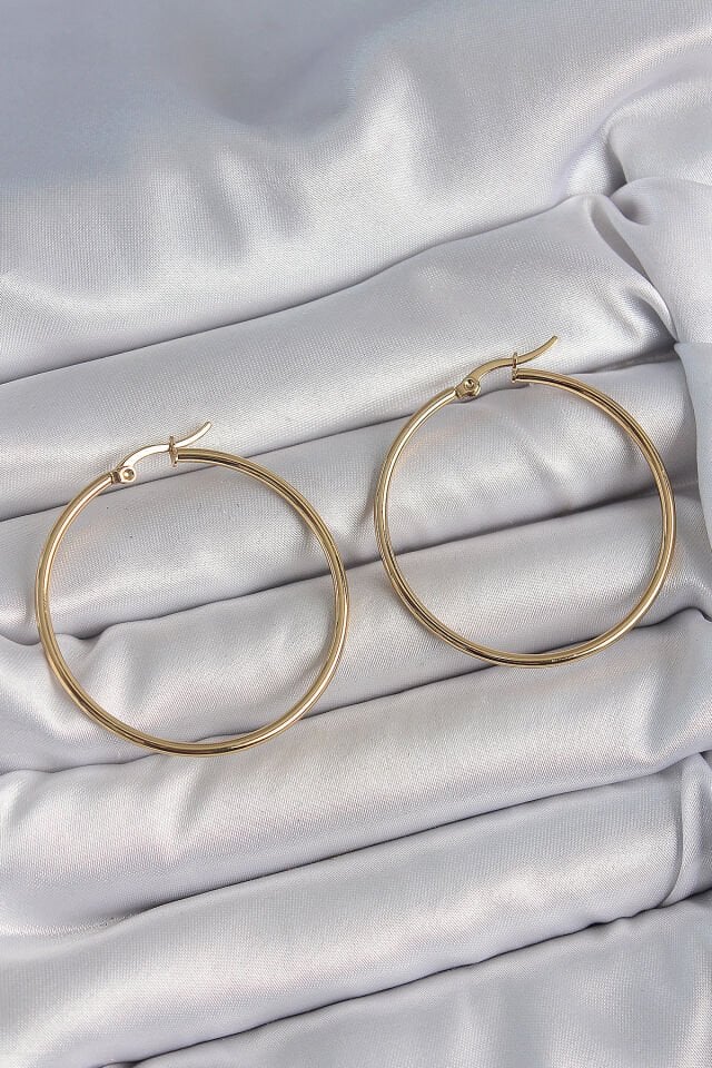 316 Çelik Gold Renk 43 mm Halka Model Kadın Küpe