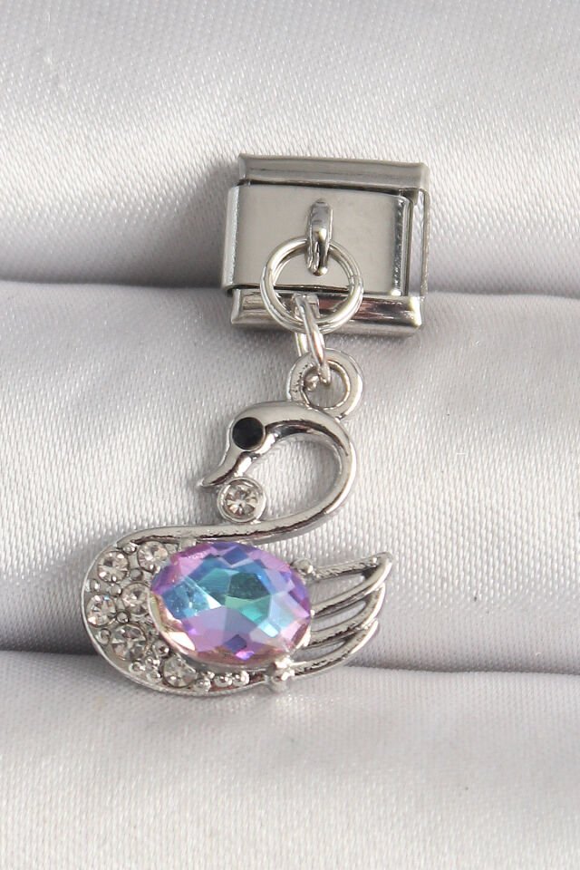 316L Çelik Gümüş Renk Zirkon Taşlı Kuğu Model Nomination Charm