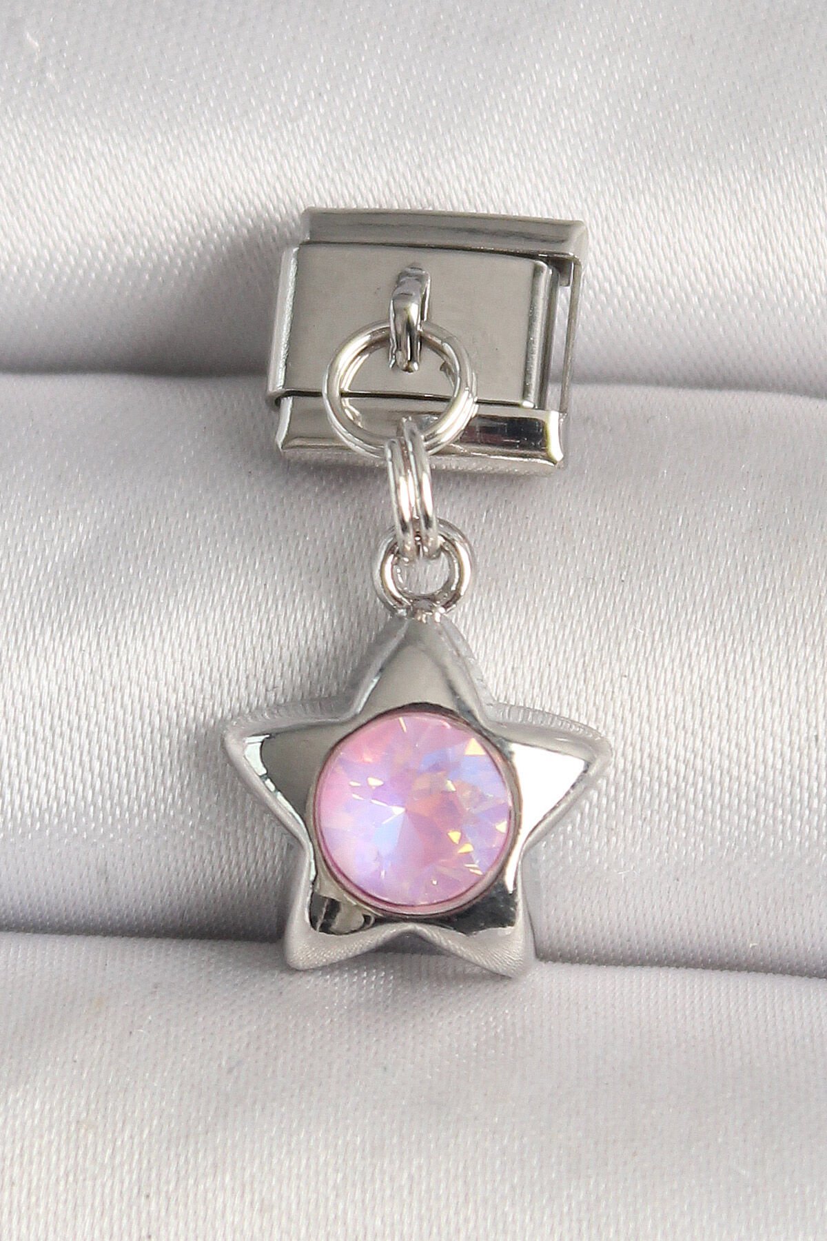 316L Çelik Gümüş Renk Pembe Zirkon Taşlı Yıldız Model Nomination Charm