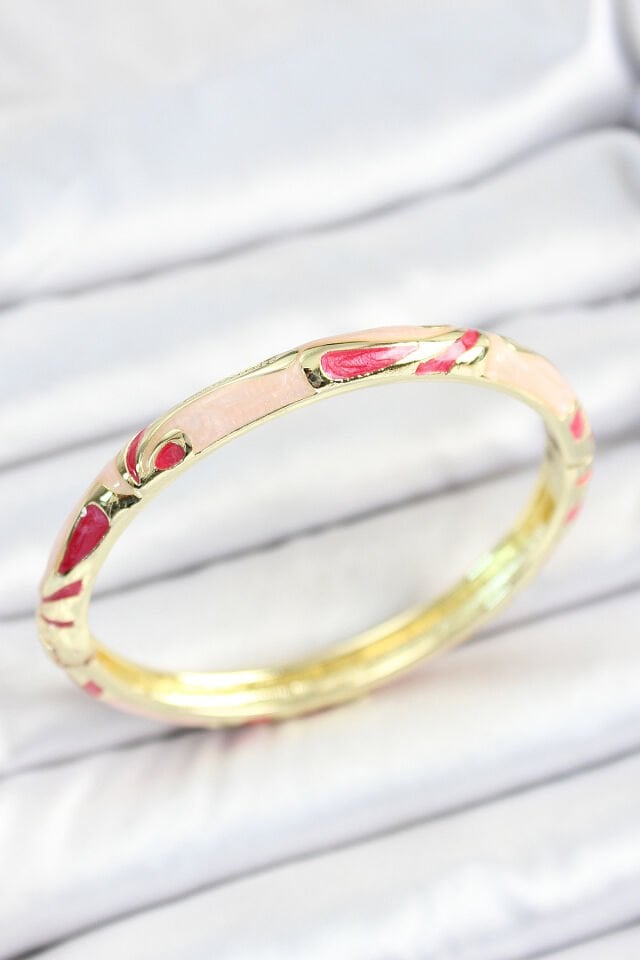 Mineli Pirinç Pembe Desenli Gold Renk Kadın Kelepçe