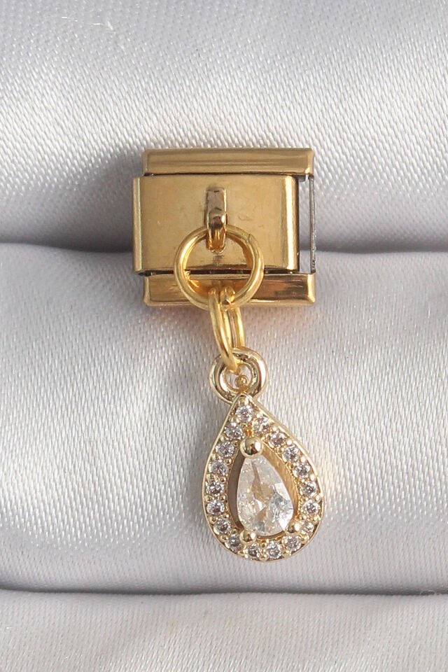 316L Çelik Gold Renk Sallantı Damla Zirkon Taşlı Nomination Charm