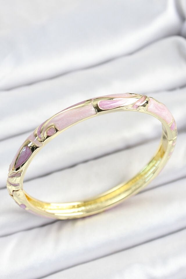 Mineli Pirinç Pembe Desenli Gold Renk Kadın Kelepçe