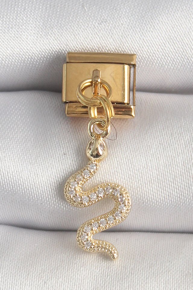 316L Çelik Gold Renk Sallantı Zirkon Taşlı Yılan Model Nomination Charm