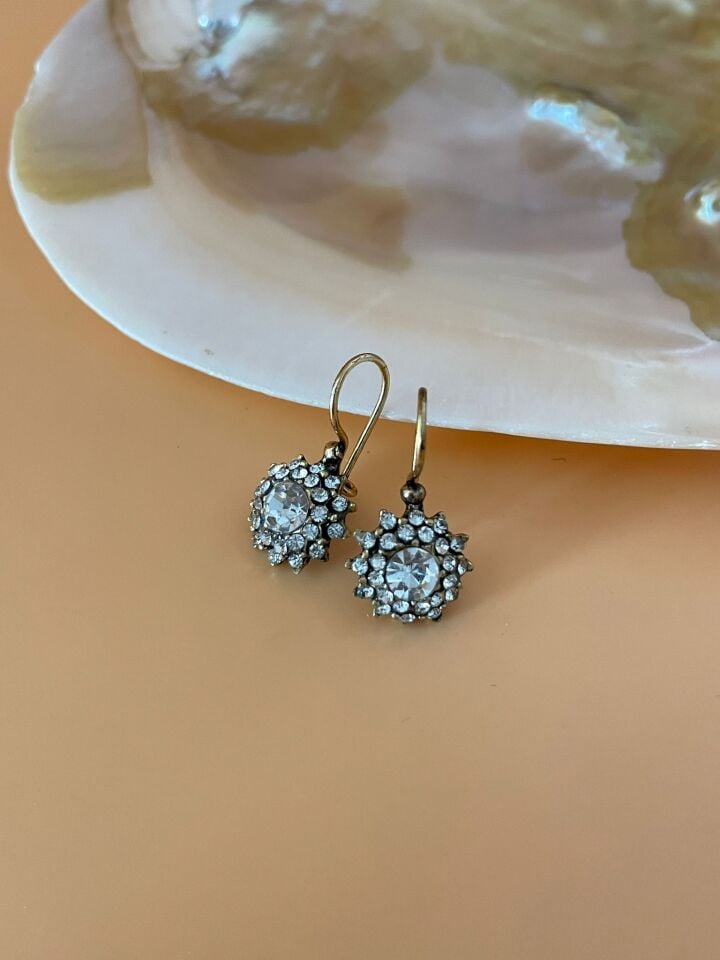 Ayzen Vintage Çiçek Model Taşlı Bronz Küpe