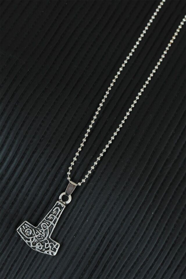 Gümüş Renk Metal Aksesuarlı Top Zincirli Erkek Kolye