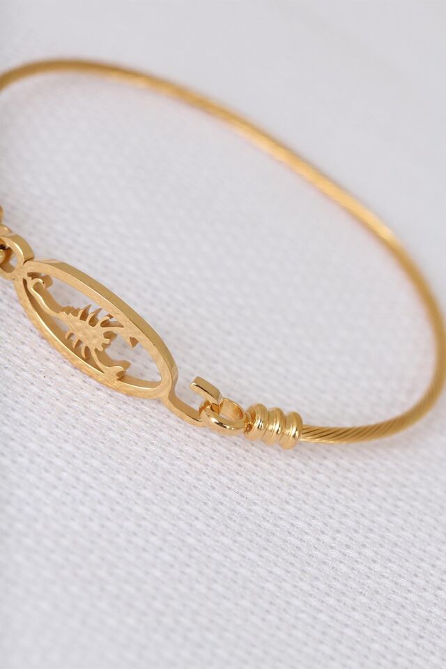 Gold Çelik Akrepli Erkek Kelepçe Bileklik