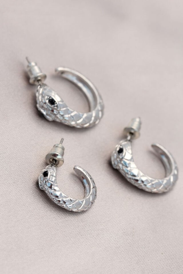 Yılan Tasarımlı Halka Model Gümüş Metal Küpe Seti