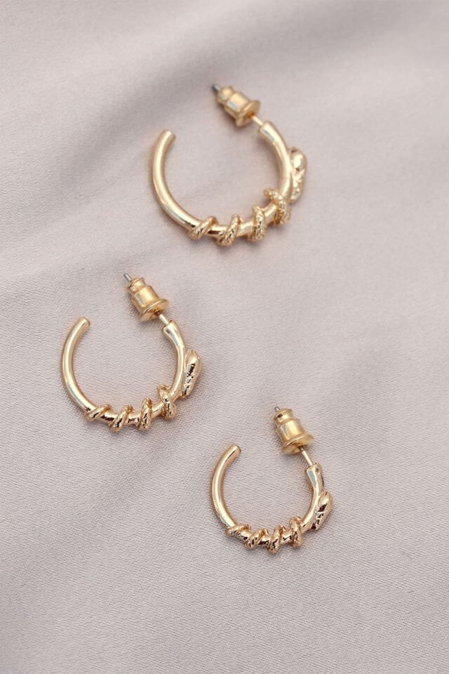 Yılan Tasarımlı Halka Model Gold Metal Küpe Seti