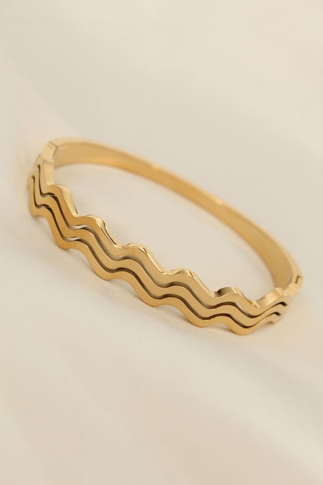 Çelik Gold Renk Dalgalı Model Kelepçe Bilezik