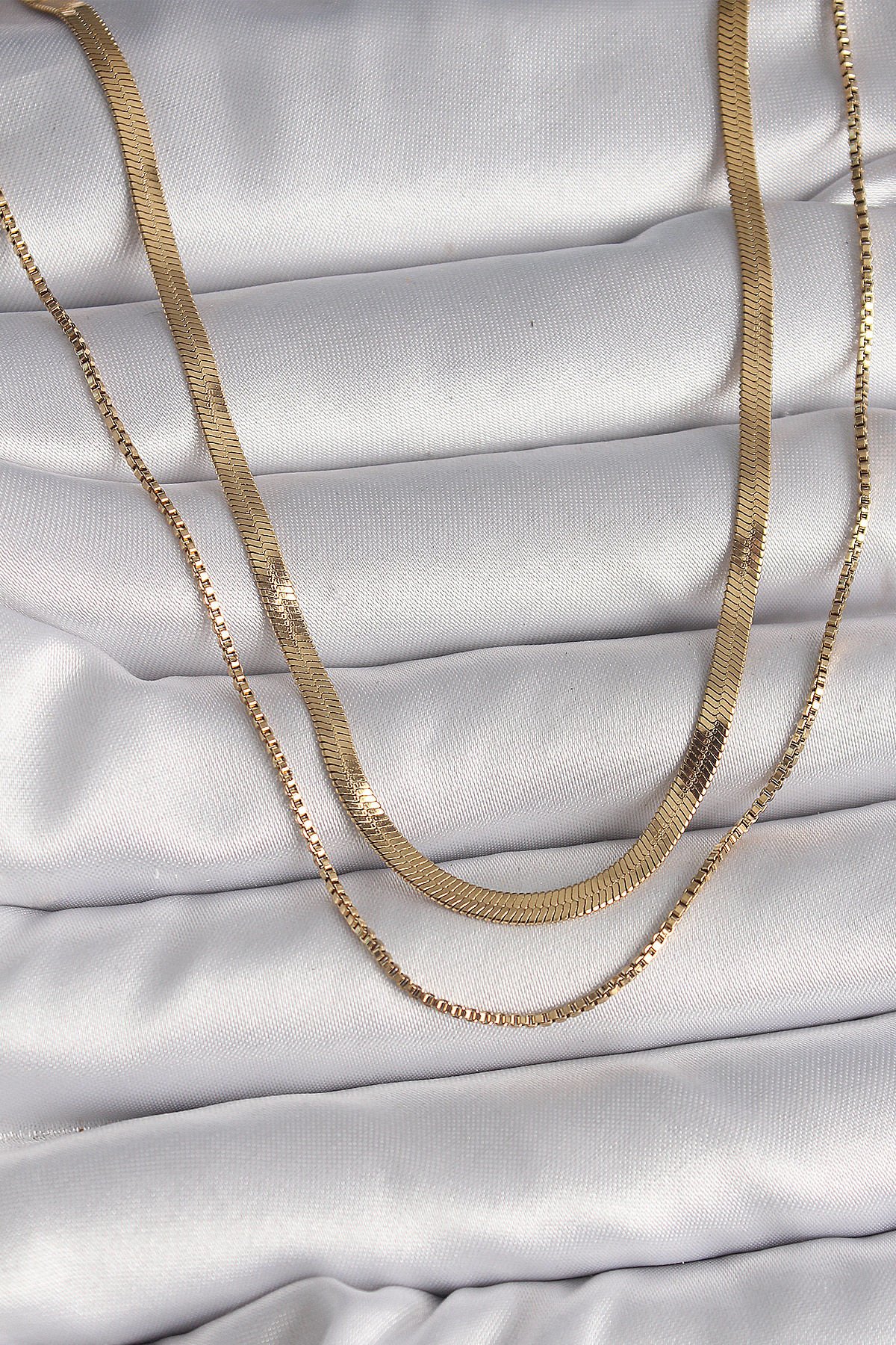 316L Çelik Gold Renk 2'Li İtalyan Zincir Model Kadın Kolye