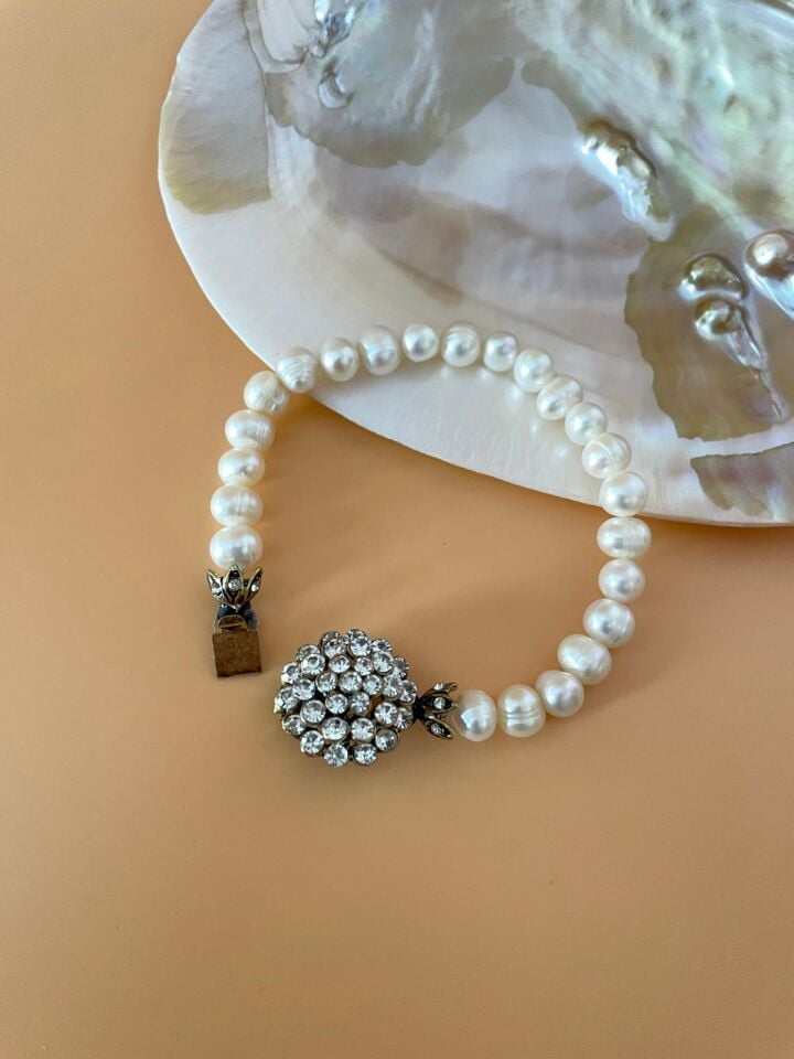 Ayzen Vintage Işıltı Model Taşlı İnci Bileklik