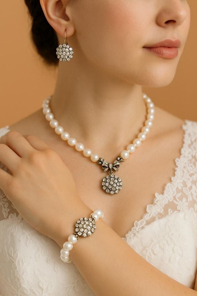 Ayzen Vintage Işıltı Model Taşlı İnci Bileklik