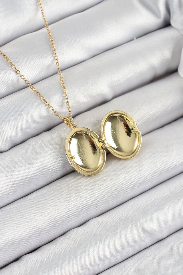 316L Çelik Zincir Açılabilir Sanatsal Vintage Çiçek Model Gold Renk Kadın Kolye