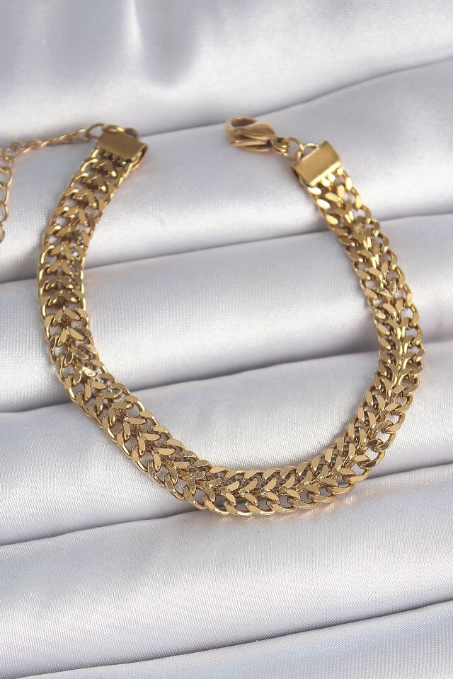 316L Çelik Gold Renk Hasır Zincir Model Kadın Bileklik