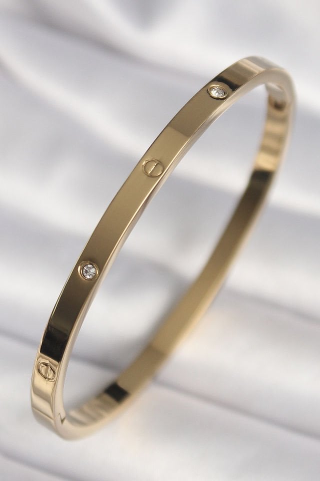 316L Çelik Gold Renk Zirkon Taşlı Kelepçe